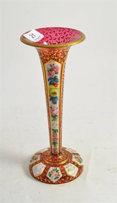 Lot 21 - A 19th century ruby tinted and floral decorated tapering vase
