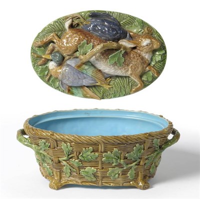 Lot 23 - Majolica game pie dish and cover stamped Minton