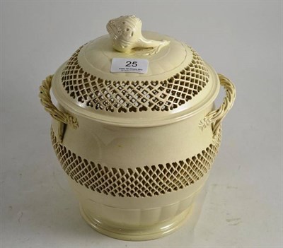 Lot 25 - A Leeds Creamware chestnut basket and cover