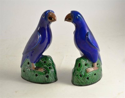 Lot 34 - A pair of Chinese blue and green parrots