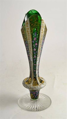 Lot 39 - A Bohemian overlaid glass vase with printed and gilt highlights, 30cm
