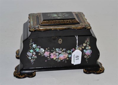 Lot 61 - A Victorian papier-mâché gilt and mother-of-pearl inlaid tea caddy, 23cm wide