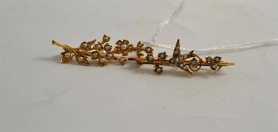 Lot 124 - A late Victorian seed pearl set floral bar brooch and a 9ct gold seed pearl set swallow bar...