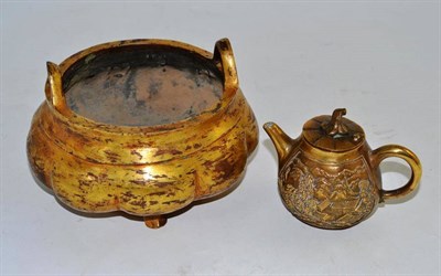 Lot 184 - Chinese bronzed bowl and teapot