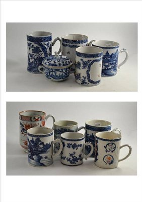Lot 185 - Ten 18th century Chinese export porcelain large mugs and a Kangxi covered bowl