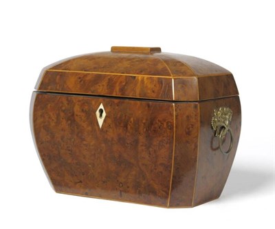 Lot 206 - A yew wood tea caddy with box wood stringing