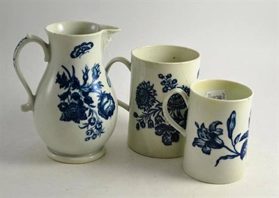 Lot 210 - Worcester blue printed mask jug, 'Thorny Rose' large mug and another rose printed mug