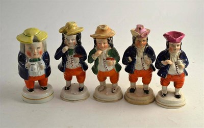 Lot 216 - Five 19th century Staffordshire Toby condiments