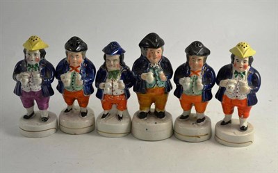 Lot 220 - Six 19th century Staffordshire Toby pepperettes