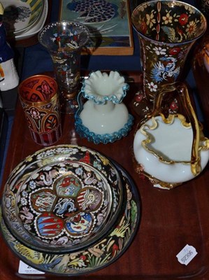 Lot 240 - Tray including nine pieces of assorted glassware including Royo enamelled examples