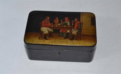 Lot 245 - A Russian lacquer box and cover, late 19th century, 15.5cm wide