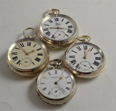 Lot 280 - Four silver open faced pocket watches, cases with Chester hallmarks