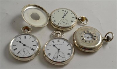 Lot 282 - Four silver keyless pocket watches, one signed Jump, London