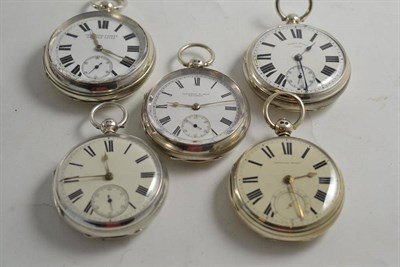 Lot 292 - Five silver open faced pocket watches