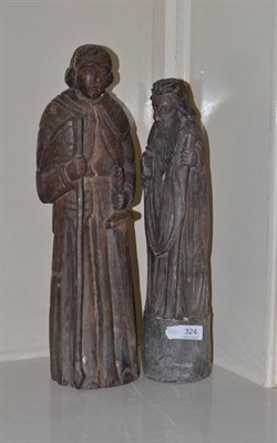 Lot 324 - Two carved wooden ecclesiastical figures, purchased from a government sale from Bishops Court,...