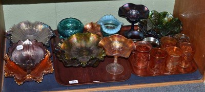 Lot 351 - A shelf of assorted carnival glass