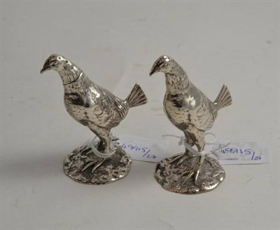 Lot 379 - A pair of Victorian silver novelty pepperettes modelled as fighting cocks, James Barclay...