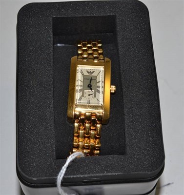 Lot 380 - A lady's plated wristwatch, signed Emporio Armani, circa 2003, 21mm wide, with Emporio Armani...