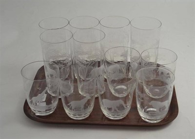 Lot 390 - Set of twelve glasses engraved with African animals