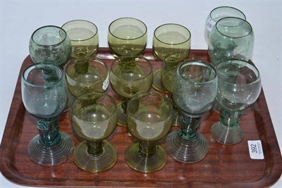 Lot 392 - Tray of green tinted glasses