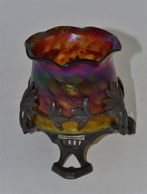 Lot 415 - A iridescent Loetz style glass bowl on stand