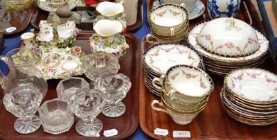 Lot 417 - Two trays including flower encrusted china (a.f.), 19th century Ford's china tea set, glass, etc