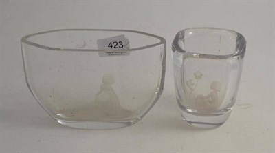 Lot 423 - Two Orrefors engraved glass vases