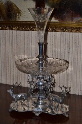 Lot 433 - A silver plated epergne surmounted with three stags