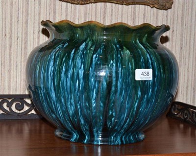 Lot 438 - A Linthorpe pottery jardiniere, shape No.1856, green and blue glaze, impressed factory marks,...