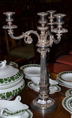 Lot 446 - An Old Sheffield plate three branch four light table candelabrum