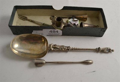 Lot 484 - Silver Continental spoon and wine label, etc