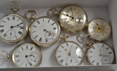 Lot 503 - Seven silver open faced pocket watches