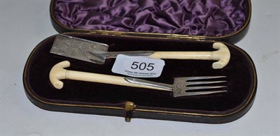 Lot 505 - Silver ivory presentation spade and fork