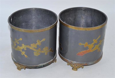 Lot 549 - A pair of Chinese 19th century pewter inlaid cachepots