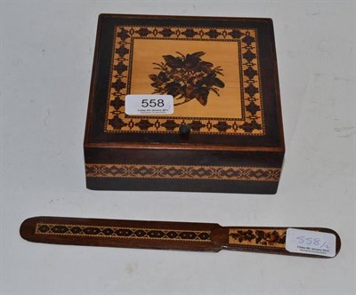 Lot 558 - Tunbridgeware box, egg shaped box and a page turner (3)