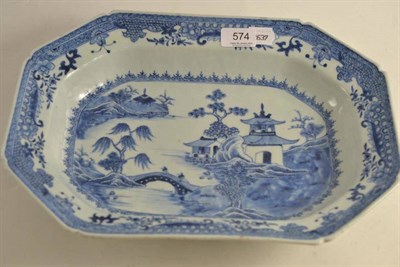 Lot 574 - An 18th century Chinese blue and white canted rectangular serving dish