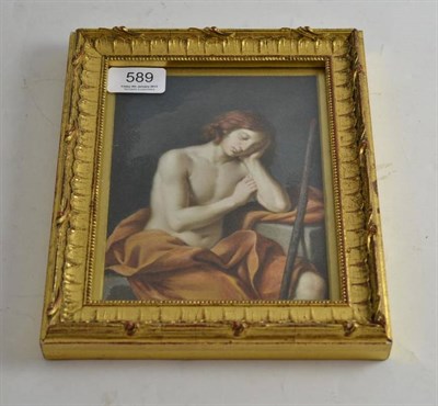 Lot 589 - A gilt framed picture possibly on glass depicting Saint John the Baptist