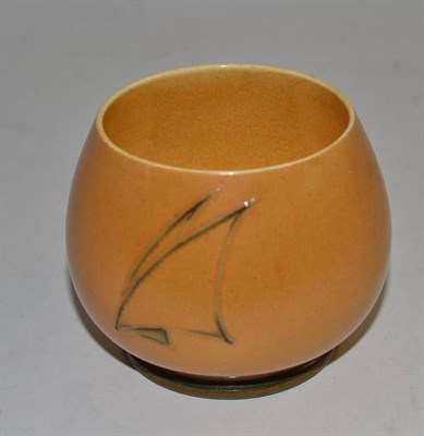 Lot 592 - A William Moorcroft Yacht Pattern Sugar Bowl, circa 1935, on an ochre ground, impressed factory...