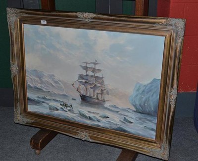 Lot 595 - Michael J. Whitehand, gilt framed oil on canvas, Winter expedition