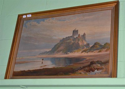 Lot 604 - Oil of Bamburgh Castle with monogram 'AW'