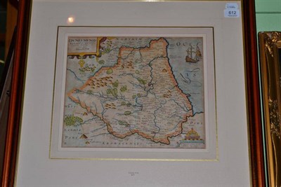 Lot 612 - Saxton, Dunelmensis, (Durham), hand coloured 17th century map, mounted, framed and glazed