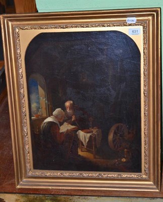 Lot 631 - After Jansteen, an interior with figures, oil on canvas