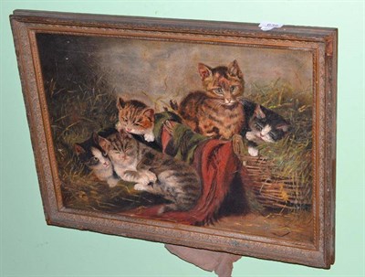 Lot 639 - Gilt framed oil on canvas of kittens