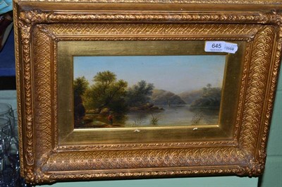 Lot 645 - Attributed to J.Willett, gilt framed oil, river landscape with figure