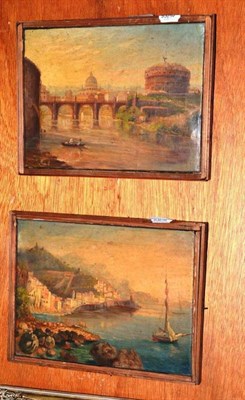 Lot 648 - A pair of small Italian oil paintings, 'One The Tiber, Rome' and 'On The Naples Coast, Sorrento'