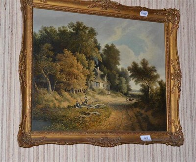 Lot 657 - Norwich school, ";Woodcutters outside a cottage"