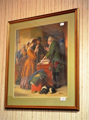 Lot 659 - John Cleghord 'Choosing the Wedding Gown', after William Powell Frith, watercolour and bodycolour