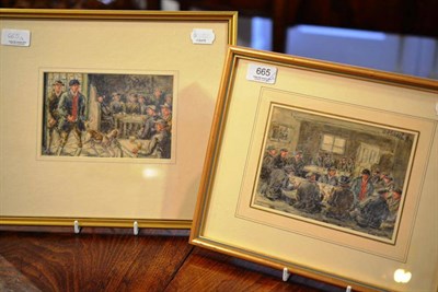 Lot 665 - G A Short, pair of watercolours, interior scenes - men drinking in a public house