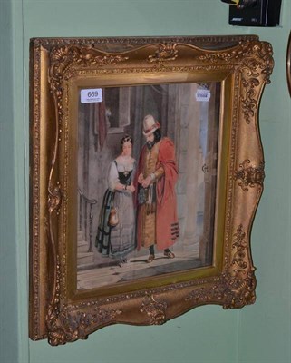 Lot 669 - W.Warman, gilt framed watercolour depicting a gentleman with keys