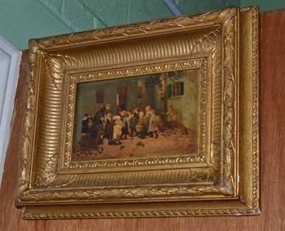 Lot 673 - 19th Century gilt framed oil on board, children